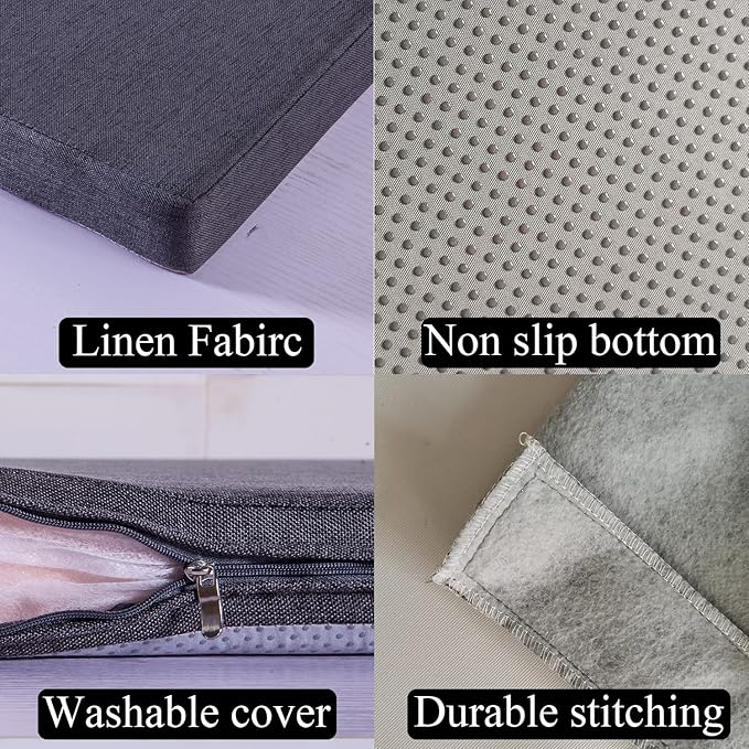 48 x 14 Inch Piano Bench Cushions for Indoor Furniture with Ties Non Slip Kitchen Dining Room Bench seat Cushion for Shoe Storage Ottoman Window Settee Pad, Gray
