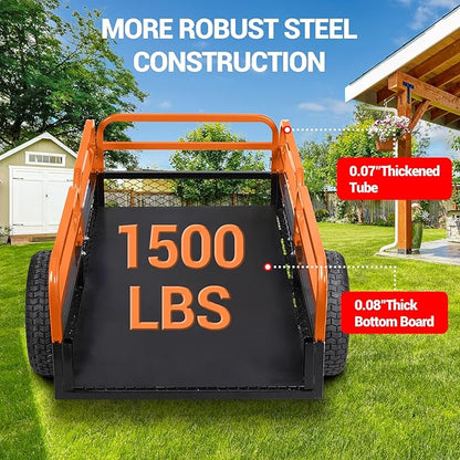 Heavy Duty ATV UTV Trailer Dump Cart 1600 Lbs Capacity 15 Cu Ft Tow Behind Steel Utility Trailer with Removable Sides and All-Terrain Tires for Garden Yard Farm Work Durable and Reliable