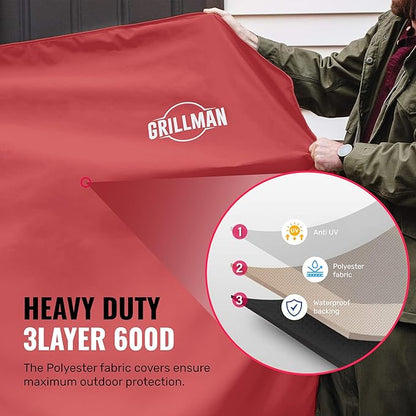 Grill Cover by Grillman, Red, 64 Inch, BBQ Outdoor Grill Covers, Charcoal & Gas Grills, Waterproof, Rip-Proof, Weather-Resistant, Anti-UV, Barbecue Cover for Weber, Genesis, Charbroil, Nexgrill, etc