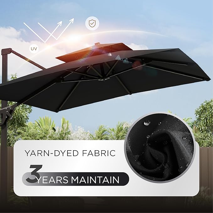 10' X 13' Patio Umbrella Outdoor Large Rectangle Offset Cantilever Umbrellas Double Top Heavy Duty Windproof with 360-degree Rotation for Pool Garden Deck