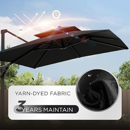 10' X 13' Patio Umbrella Outdoor Large Rectangle Offset Cantilever Umbrellas Double Top Heavy Duty Windproof with 360-degree Rotation for Pool Garden Deck