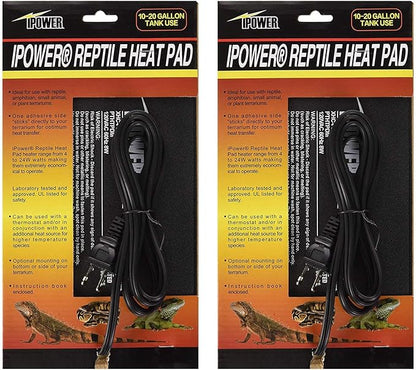 iPower 6x8 Inch Reptile Heat Pad Under Tank Heater, Energy-Efficient & Waterproof Design Terrarium Warmer Mat for Turtles, Lizards, Snakes, 2 Pack