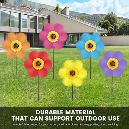 6PCS Sunflower Wind Spinners with Stakes 14" W x 29" H Wind Spinners Lawn Pinwheel Rainbow Windmill Outdoor Pinwheels for Yard Decoration（Multicolor）