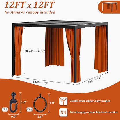 Gazebo Universal Replacement Privacy Curtain,12'×12' Gazebo Outdoor Waterproof Curtains, 4-Panels Sidewall Curtains with Double Zipper for Patio Canopy, Garden and Backyard (Curtain Only)