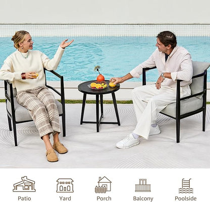 NATURAL EXPRESSIONS Outdoor Patio Furniture Conversation Sets 3 Pieces Patio Lawn Chair Set Porch Chairs with Metal Table for Balcony Yard Garden Lawn Poolside