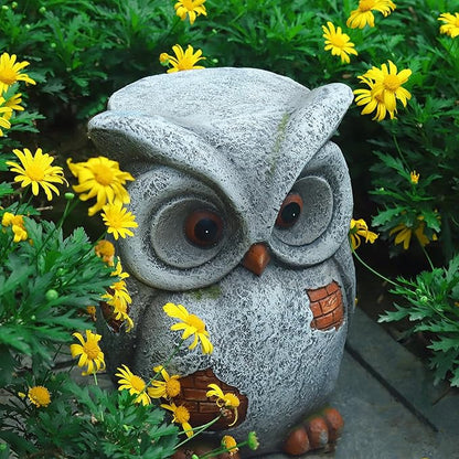 13‘’H Owl Statue Garden Owl Stool MGO Outdoor Decor Statue Decorative Sculpture Stool Plant Stand for Home Decor Yard Patio Garden Statues,Grey