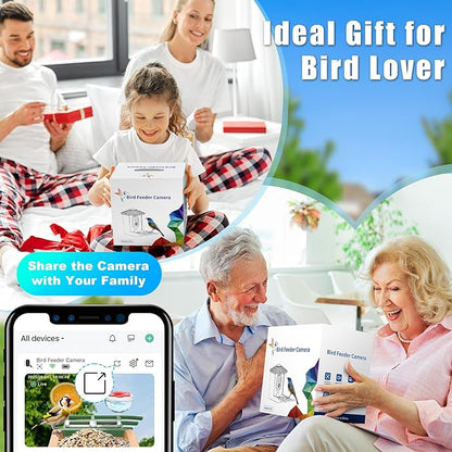 Smart Bird Feeder with Camera with AI Identify Birds Species & Solar Panel, WiFi Birdfeeder with Cam, 2K Live View, Chew-Proof & Waterproof Design, Real-Time App Alerts, Gift for Bird Lovers, Black