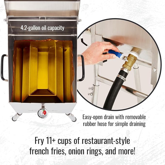 Hike Crew Outdoor 4-Gallon Propane Deep Fryer 57,000 BTU for Camping & Outdoor Kitchen with Push Ignition, 2 Stainless Mesh Frying Baskets, Built-In Thermometer, Gas Regulator & Drain Valve