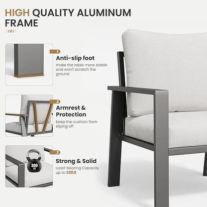 7 Seats Patio Conversation Set, Aluminum Outdoor Furniture Set Sectional Sofa with Upgrade Cushion and Coffee Table for Balcony, Porch,Garden,Backyard