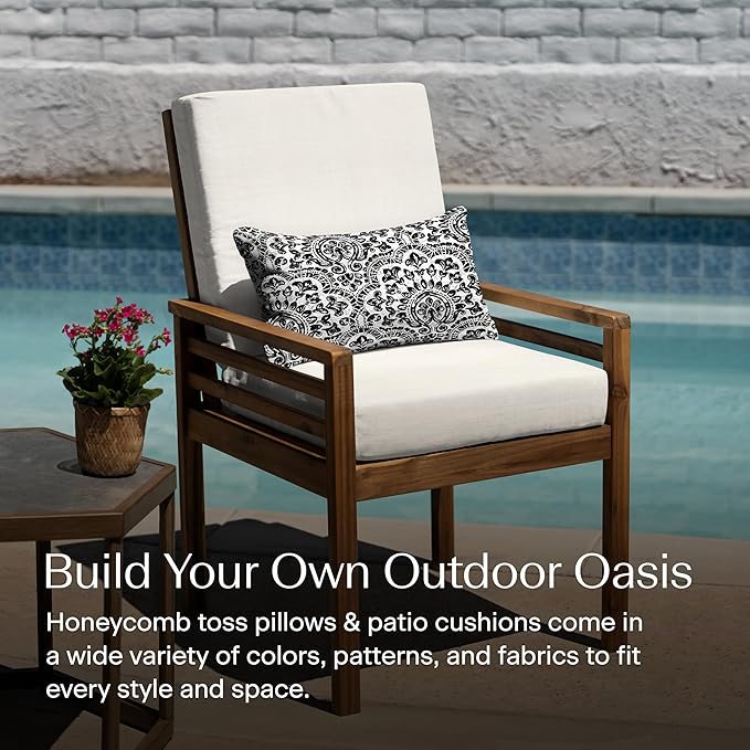 Honeycomb Outdoor Lumbar Toss Pillow Set, 20" W x 12" L, Sorrento Black and White Outdoor Pillows