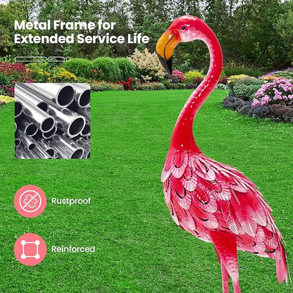 Giantex Flamingo Garden Statues Set of 2, Standing Metal Flamingo Sculptures Bird Ornament Yard Decorations for Lawn Backyard Porch Patio Outdoor Decor, with 4 U-Shaped Stakes (Flamingo)