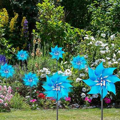 Hausse 10 Pack Reflective Pinwheels Wind Spinner, Extra Sparkly Pinwheel with Stakes, Bird Repellent Blinder Devices Deterrent to Scare Birds Away from Yard Patio Farm Garden, Transparent Blue