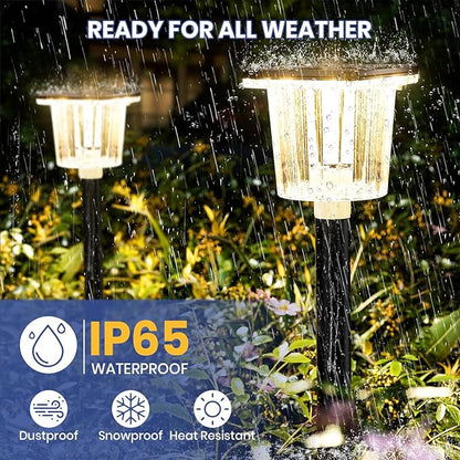 HIGH-Power 2-in-1 Warm&Cold,8 Pack Super Bright Solar Lights Outdoor IP65 Waterproof,3000/12000K Pathway Lights,Up to 28 Hrs for Yard,Patio,Landscape,Sidewalk,Driveway,Lawn