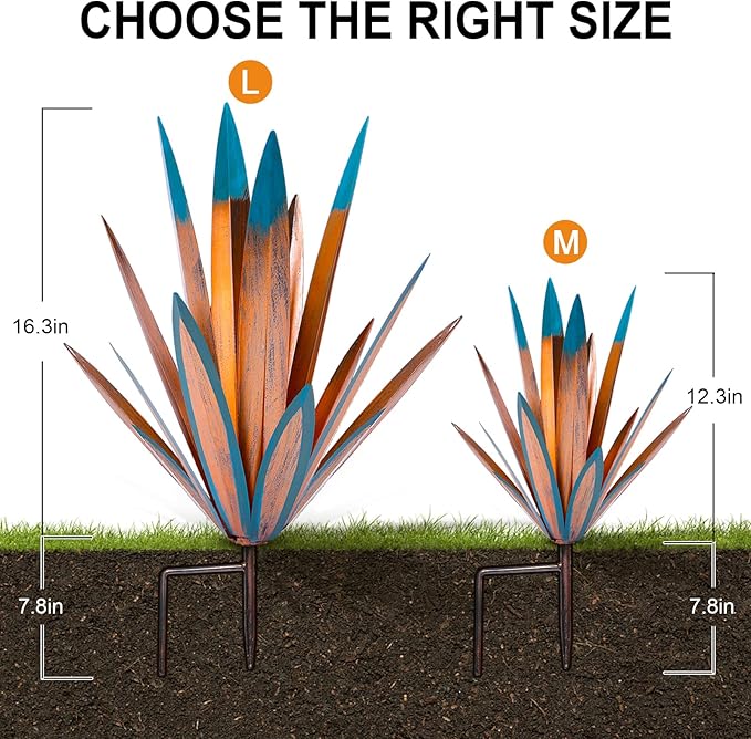 Homight Metal Agave Plants Outdoor Decor Mexican Yard Art Plants Garden Decor for Outside Metal Art Flowers Gifts for Butterflies Bees Birds for Gifts (1 Big)