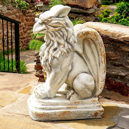 Zaer Ltd. Set of 2 Garden Griffin Statues, Magnesium-Cement Sculptures, 28.3" H Outdoor Entrance Decor (Distressed Gray)