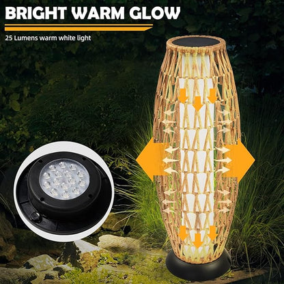 Solar Yard 2-Pack 29" Outdoor Solar-Powered Woven Wicker Boho Lantern Floor Lamp, Decoration for Deck Garden, Pathway, Oslo Natural