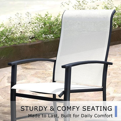 Outdoor Dining Chairs Set of 4, Stackable Patio Chairs with Metal Frame & Textilene Fabric, Perfect for Patio Garden Deck, Oyster