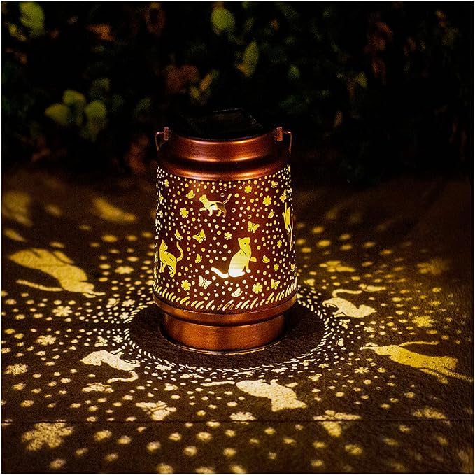 2 Pack Cat Outdoor Solar Hanging Lanterns Waterproof LED Solar Lights Metal Decorative Lanterns for Garden, Patio, Courtyard, Backyard, Yard Decor Unique Cat Gifts for Women Gardening