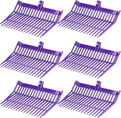 Lasnten 6 Pcs Manure Fork Head Bulk 18 Tines Pitch Fork Replacement Head with Screws and Nuts Durable Stable ABS Plastic Pitchfork for Horse Stall Picking up Manure(Purple)