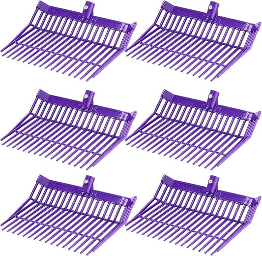 Lasnten 6 Pcs Manure Fork Head Bulk 18 Tines Pitch Fork Replacement Head with Screws and Nuts Durable Stable ABS Plastic Pitchfork for Horse Stall Picking up Manure(Purple)