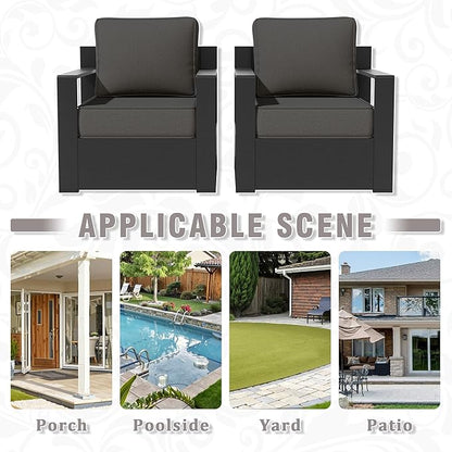 Aluminum Patio Chair - Outdoor Chair with 6" Thick Water-insistant Cushions, All-Weather Use Frame, Removable Cover, Ideal for Garden, Poolside (Grey)