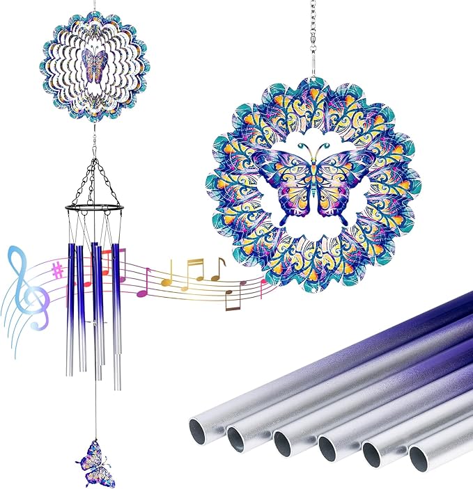 TUOKING Wind Chimes for Outside Butterfly Wind Spinner Windchimes Hanging Decoration for Outdoor Yard Garden Patio, Unique Gift for Mom,Women,Chimes Lovers