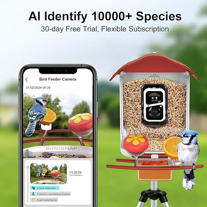 birdsnap® PAV- Smart Bird Feeder with Camera Solar Powered, 64GB Card & 2K HD Record Video Bird Camera Live with 5 DIY Add-ons, AI Identify Auto Capture, Ideal Gift for Birds Lover