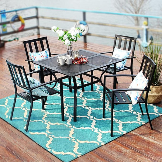 PHI VILLA 37 Inch Outdoor Dining Table Metal Steel Mesh Patio Dining Table Umbrella Table with 1.57" Umbrella Hole (Mesh)