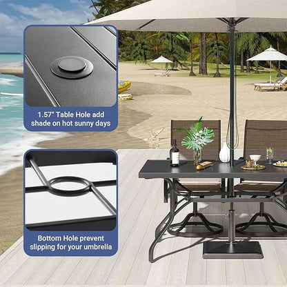 Soohow Outdoor Dining Table 60"x35", Rectangle Patio Dining Table with 1.57" Umbrella Hole, Outdoor Metal Furniture for Patio, Graden, Backyard and Poolside, Weather-Resistant