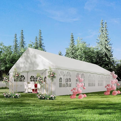 20'X40' Party Tent with Removable Sidewall Windows, Outdoor Heavy Duty Wedding Gazebo, Event Shelter Wedding Canopy Tent for Parties Carport BBQ, White & Wave Edge