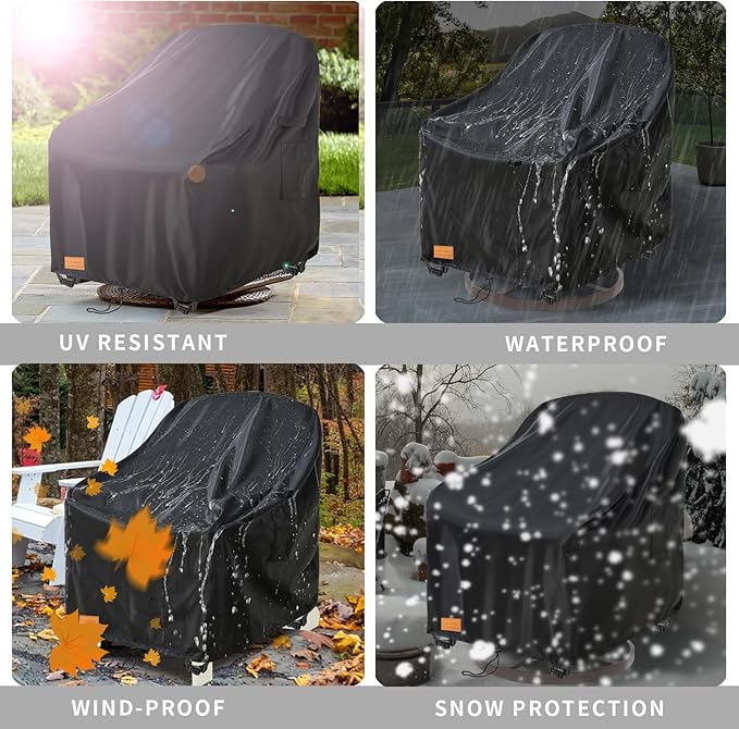 Outdoor Swivel Chair Covers Waterproof 1 Pack, Outdoor Chair Covers Patio Furniture Cover for Deck Patio Swivel Chair Heavy Duty, 30 W x 34 D x 36 H inches,Black
