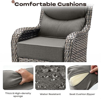Rilyson 4 Piece Outdoor Patio Swivel Rocker Chairs, Waterproof Wicker, High Back, Deep Seating, Wide Armrest, Upgraded 6 inch Thick Cushions, Ideal for Deck Porch Backyard, Mixed Grey/Grey