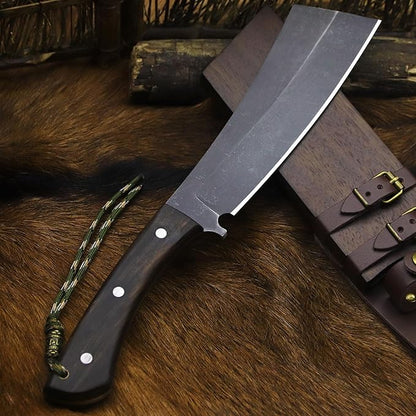 BA-KOR (Pioneer ) (14.6") DC53 steel 6mm thickened full Tang fixed knife+ Wooden sheath &(5.9IN) Cerium Igniter, suitable for outdoor hunting, cutting, chopping, camping, obstacle removal, exploration, fishing, EDC, BBQ (BA-Kb-0A)