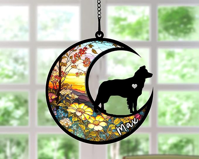 Personalized Dog Memorial, Custom Name Border Collie Dog Christmas Ornament with Name, Custom Breeds, Pet Loss Light Catcher, Gifts for Lovers Loss of Pet Sympathy on Mothers Day Christmas