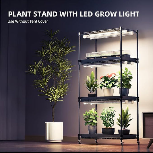 Spider Farmer 2025 Plant Stand with Grow Lights, 4-Tier Plant Shelf with 6Pcs 2ft Full Spectrum LED Lamp and Grow Tent, for Veg Seed Starting Plants Growth Greenhouse 28Lx14Dx59H (Update)
