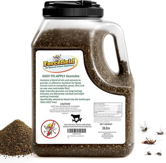 ForceField Natural Flea, Tick, Mosquito Yard Treatment - Repellent Granules for Backyard Mosquito Control | Pet Safe, DEET-Free Outdoor Control | Long-Lasting Barrier for Lawns, Patios, & Barns 3 LB