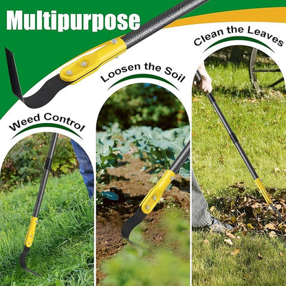 Hoe Garden Tool, 79" L Shape Sickle Garden Tool with Double-Edged Blade and Adjustable Long Handle, Heavy Duty Crack Crevice Weeding Hoe for Weeding, Loosening Soil, Trenching