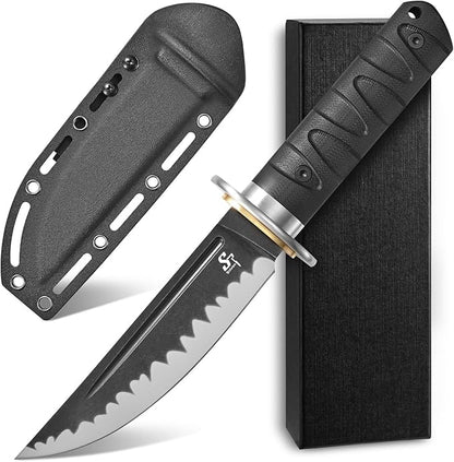 Sitivien ST29 Fixed Blade Knife, AUS-10 Steel Blade G10 Handle Full Tang Bowie Knife for Outdoor Camping Hunting Fishing Working(Black)