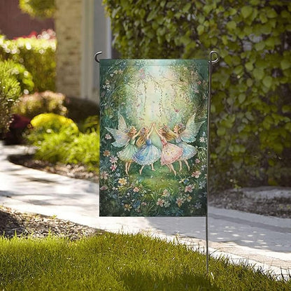 Fairy Flowers Garden Flag Vertical Double Sided Outdoor Yard Flags 12.5x18 Inch Burlap Banners for House Lawn