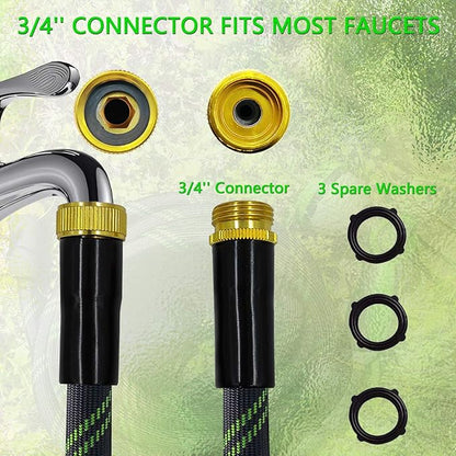 Garden Hose 50 FT, NON-EXPANDABLE Heavy-Duty Flexible & Lightweight Water Hose with 10-Function Nozzle, No-Kink Design, Leak-Proof Super Fabric, Solid Fittings for Lawn, Car, RV, Outdoor