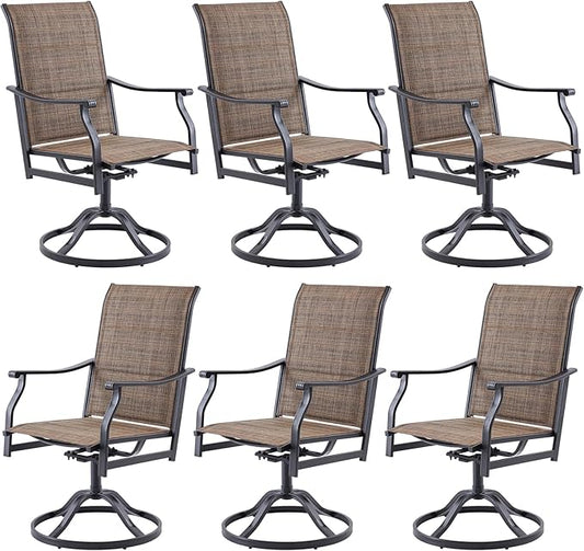 Soohow Swivel Outdoor Dining Chairs Set of 6, Patio Swivel Dining Chair with Textilene Fabric, Outdoor Metal Armchair All Weather Resistant, Ergonomic Comfort, Perfect for Patio, Backyard, Balcony