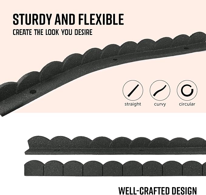 Playsafer L Shaped Flexible Rubber Scalloped Edger for Lawns Landscaping and Playground | Easy No Dig Installation| 4' Long (2, Dark Gray)