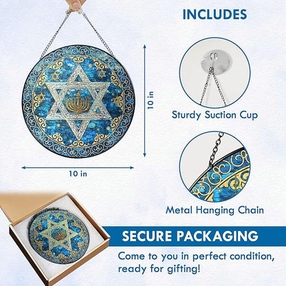 FLAGWIX Christmas Hanukkah Gifts for Women Men - Star of David Stained Glass Window Hanging 10 in - Hanukkah Decorations Suncatcher, Religious Jewish Gifts for Mom Grandma, Christmas Decorations
