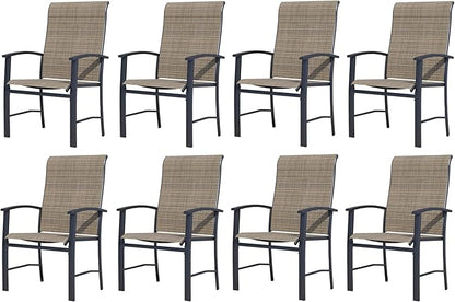 Outdoor Dining Chairs Set of 8, Stackable Patio Chairs with Metal Frame & Textilene Fabric, Perfect for Patio Garden Deck, Mocha