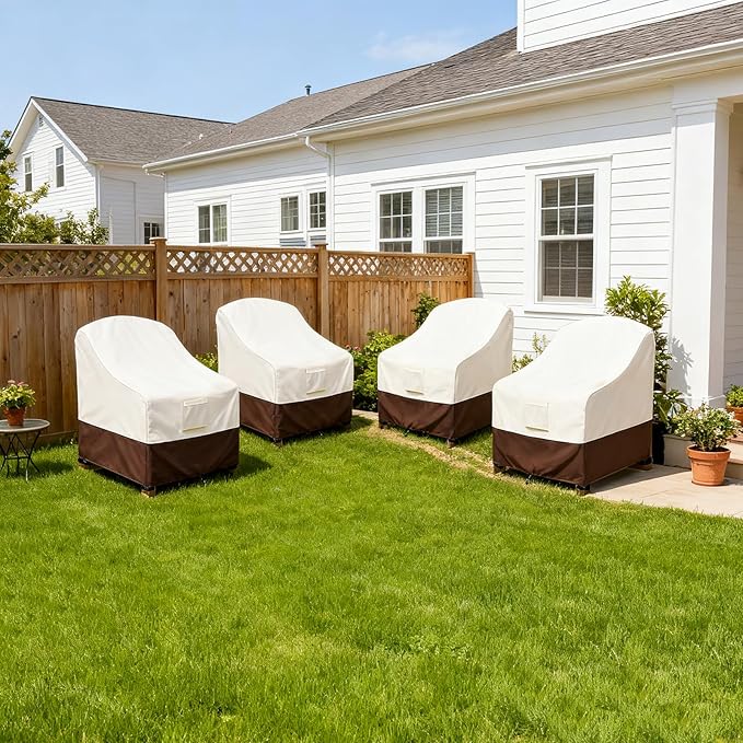 Adirondack Chair Cover 4 Pack,Waterproof Heavy Duty Patio Furniture Covers,Patio Adirondack Chair Covers for Outdoor Chairs(35 W x 37 D x 36 H inches) Beige & Brown