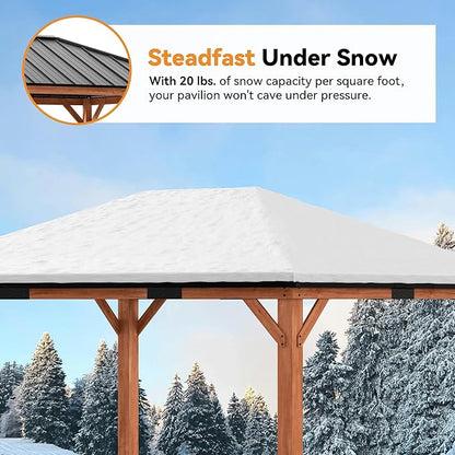 Modern Shade Tranquil Grove Wood Gazebo 12' x 16', Permanent Grill Gazebo with Galvanized Steel Hardtop Roof, Cedar Framed Wooden Pavilion for Garden, Backyard