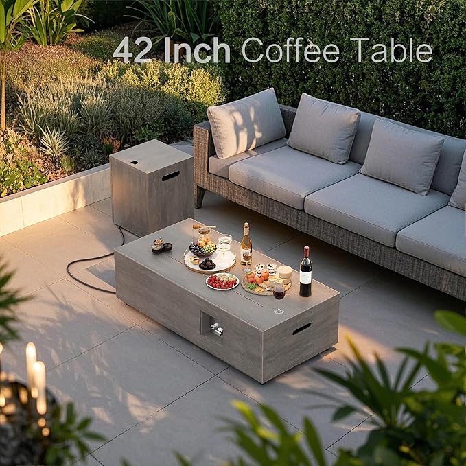 42" Outdoor Fire Pit Table, 50,000 BTU Gas Fire Pit with Glass Wind Guard, Fire Stones, Waterproof Cover, Propane Fire Pit Table for Outside Patio (Brown)