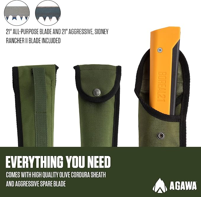 AGAWA - BOREAL21 Tripper Kit - Includes 21" Folding Saw, Nylon Carrying Case, 21" All-Purpose & 21" Aggressive Blade - For Camping, Hiking & Survival Gear (Black Frame/Yellow Handle)