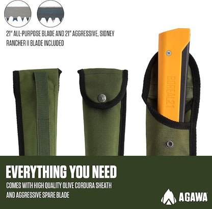 AGAWA - BOREAL21 Tripper Kit - Includes 21" Folding Saw, Nylon Carrying Case, 21" All-Purpose & 21" Aggressive Blade - For Camping, Hiking & Survival Gear (Black Frame/Yellow Handle)