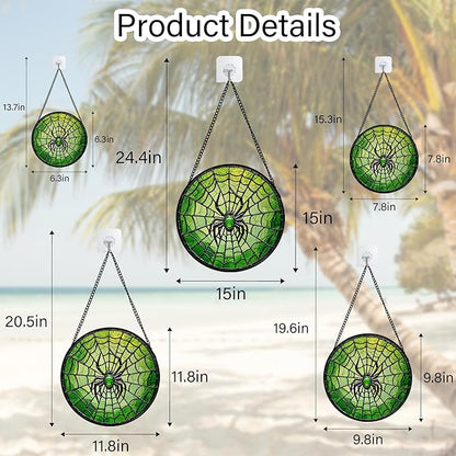 Stained Glass Window Hanging - Black Green Horror Spider Web Suncatcher for Doors Garden Patio Sun Catchers Decor Christmas Halloween Birthday Gifts for Women Men Mom Nana Friend 11.8 in